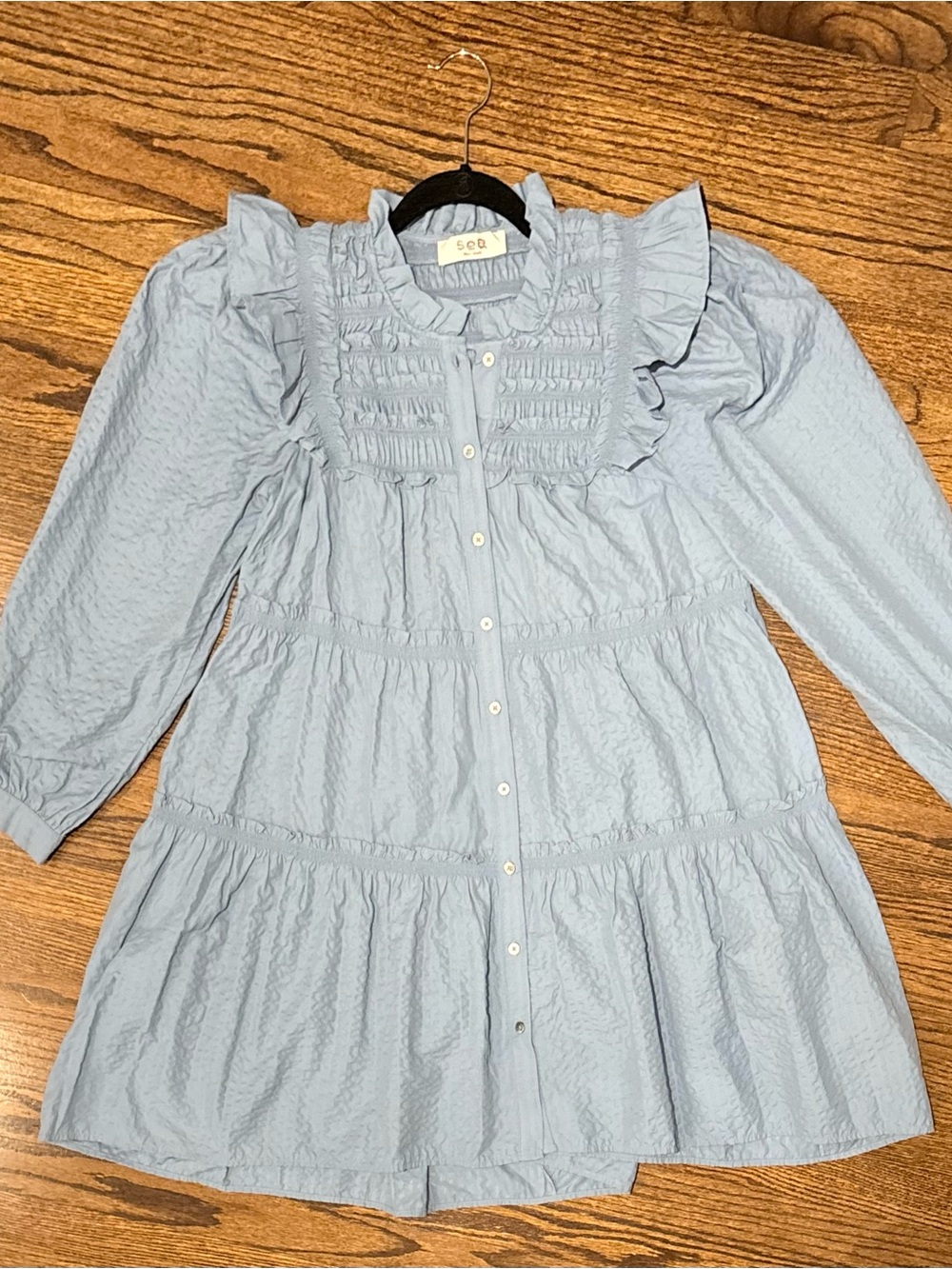 Sea New York Pale Blue Ruffle-Tiered Button Dress